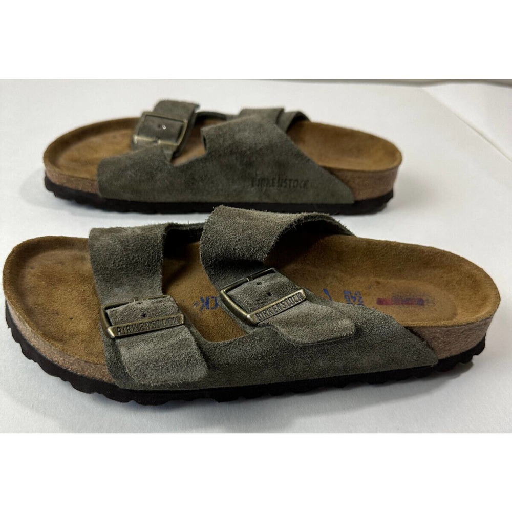Birkenstock Double Strap Suede Sandals Sage Green Slides Size 38 Women's US 7 - Picture 9 of 11